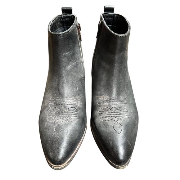 Roan By Bed Stu Gray Leather Distressed Ankle Boots Zip Western Stitching Size 6 - Picture 3 of 9